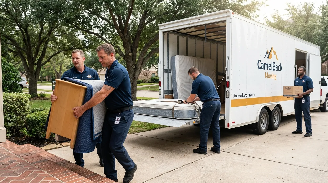 Crew loading residential truck for cross-state move from Farmington, NH